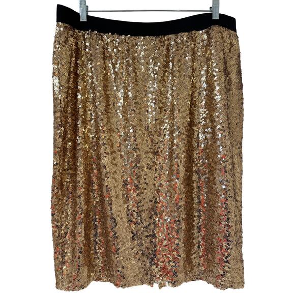 Worthington Woman 0X (XL) Gold Sequin Below Knee Skirt W Black Elastic Waistband - Picture 1 of 6